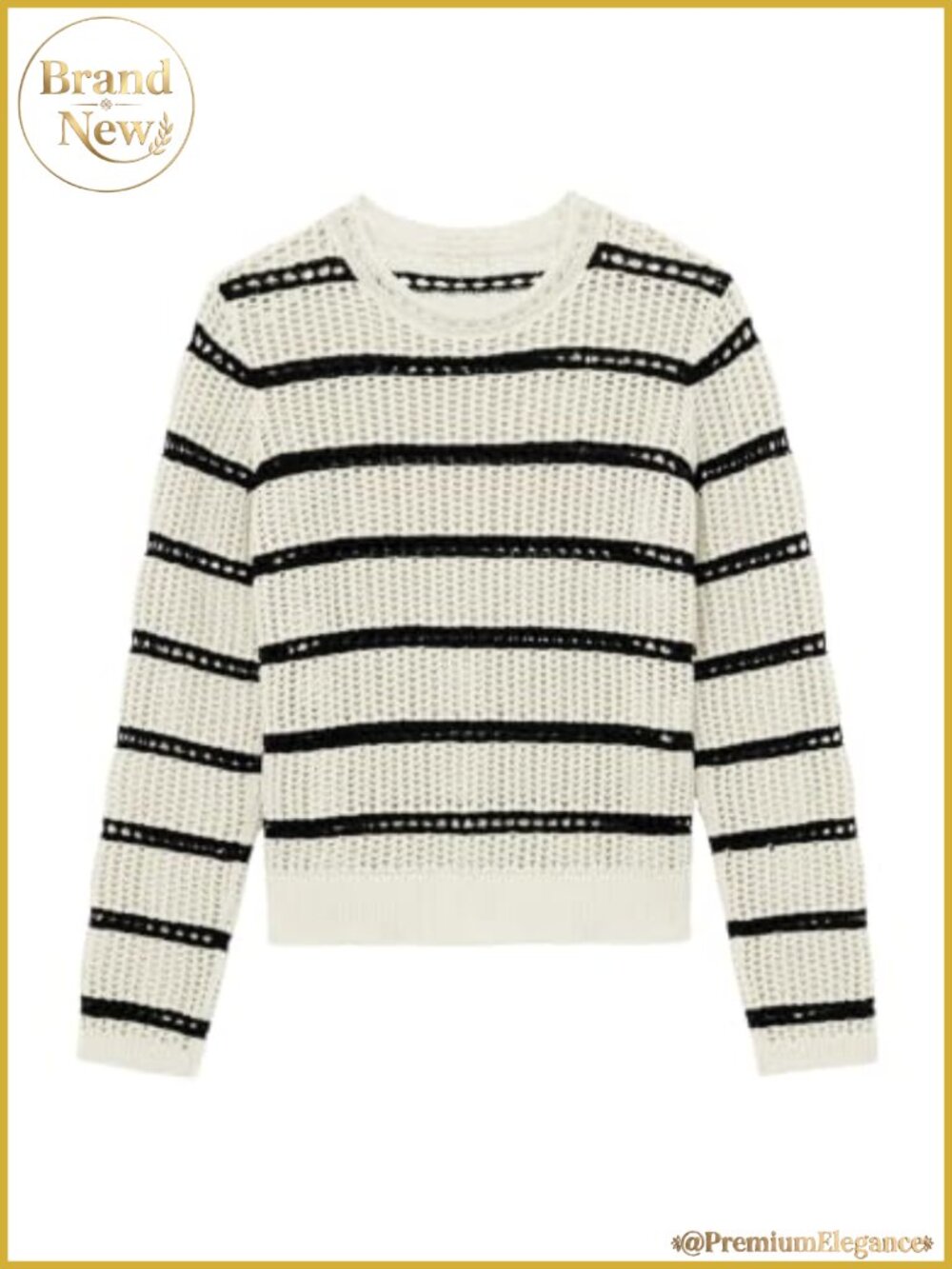 Viscose Open Knit Striped Long Sleeve Sweater
